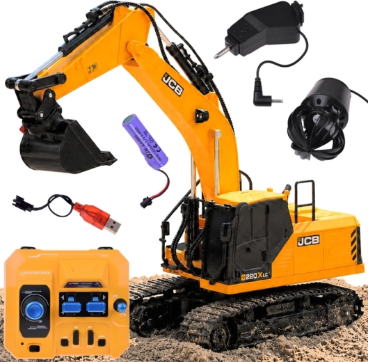 Excavator pe șenile JCB telecomandat cu 3 accesorii interschimbabile – 1 bucată