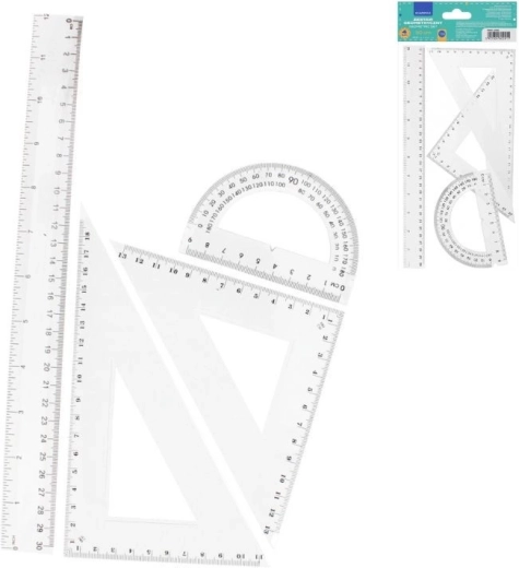 Set geometric 4 piese (riglă 30 cm, 2× echer, raportor)