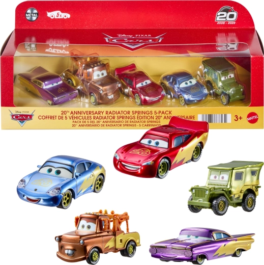 Set colecționabil aniversar Mattel Disney Pixar Cars – 5 mașinuțe metalice pentru a 20-a aniversare