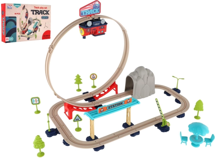 Trenuleț cu șină și tren pe baterii cu accesorii (60 de piese)