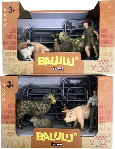BALULU set de joacă cu purceluș și oaie, cu fermier și țarc - 1 bucată