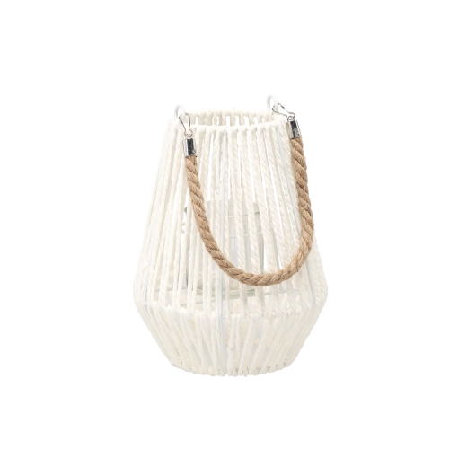 Lampion alb cu insert din sticlă 24 cm