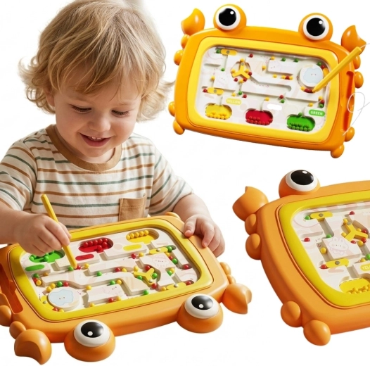 Tablă magnetică Montessori Woopie, labirint cu crab, portocalie