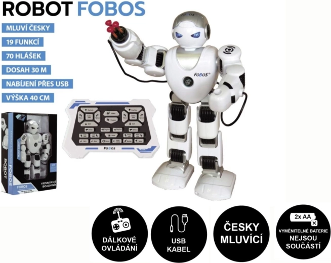 Robot interactiv FOBOS RC, care merge și vorbește în limba cehă, 40 cm, încărcare USB