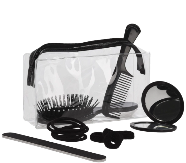 Geantă cosmetică cu accesorii, roz, set cu 15 piese