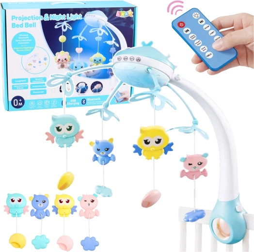 Carusel pentru pătuț cu proiector și telecomandă – roz