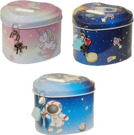 Pușculiță pentru copii în formă de inimă cu motiv spațial