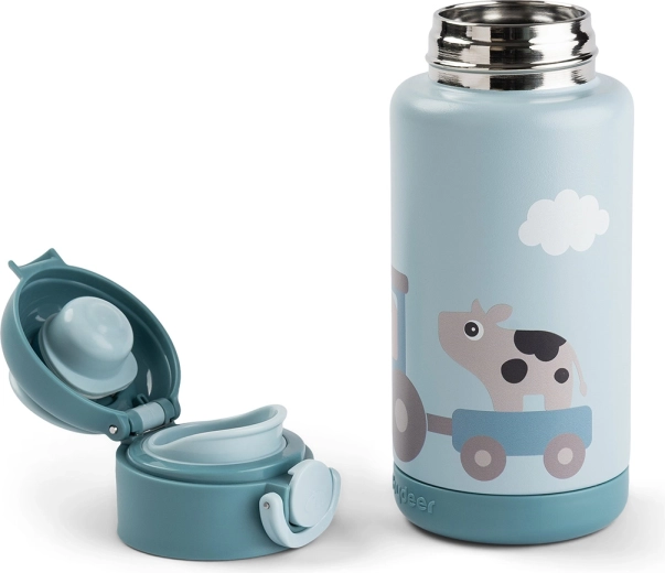 Done by Deer sticlă termo Tiny farm albastră 340 ml