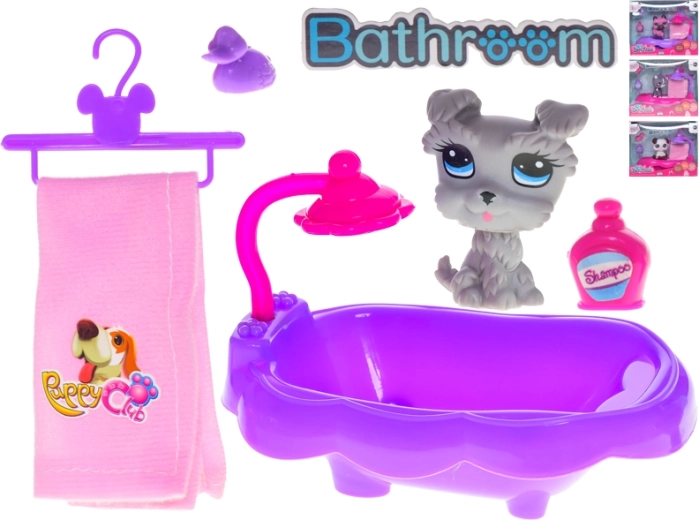 Căţeluş cu cădiţă şi accesorii – set de baie pentru copii de la 3 ani