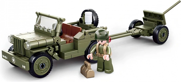 Sluban army ww2 jeep aliat cu tun antiaerian – set de construcție