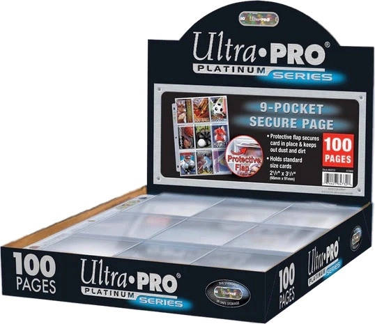 Ultra PRO pagini premium pentru album 9-pocket cu clapetă de siguranță pentru cărți de dimensiune standard (100 buc.)