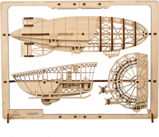 Ugears puzzle 3D Zeppelin 2,5D – model mecanic din lemn, 49 piese