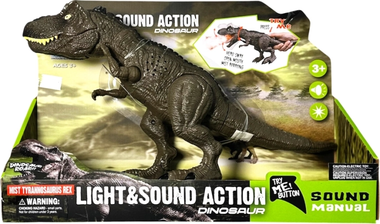 Dinozaur Tyrannosaurus rex cu efecte luminoase și sonore și efect de fum - 1 bucată