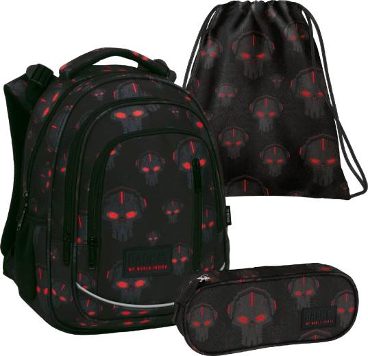 Set școlar BackUP robots red 3v1 (rucsac, penar și sac)