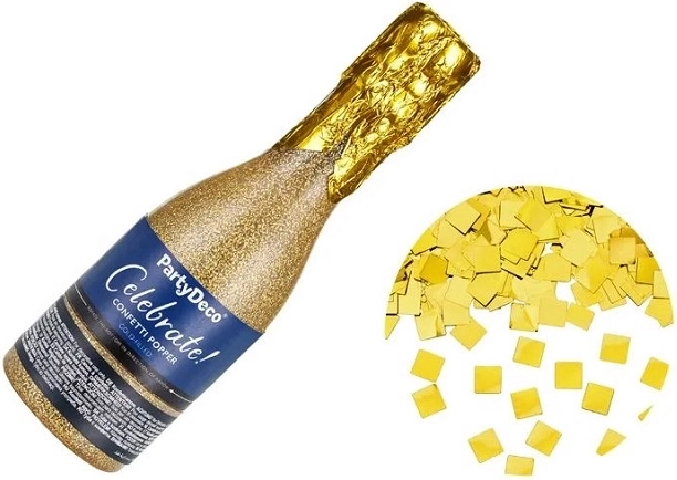 Tub cu confetti în formă de sticlă de șampanie – auriu, 20,5 cm