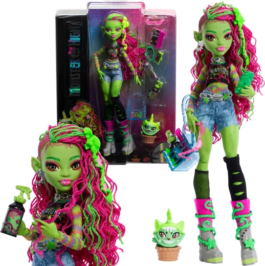 Păpușa Monster High Venus McFlytrap cu pisicuța Chewlian
