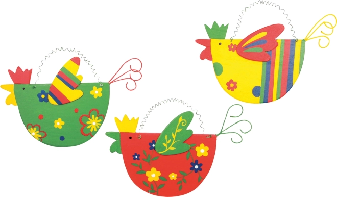 Găinușe colorate din lemn – set 3 buc