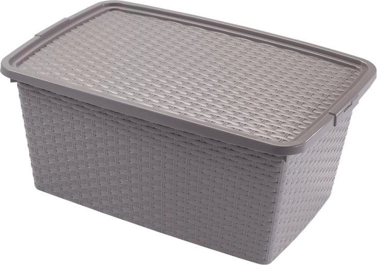 Cutie de depozitare din plastic Heidrun cu capac, aspect ratan, 20 l