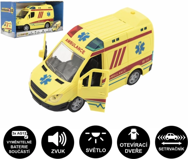 Ambulanță din plastic cu lumini și sunete, 20 cm