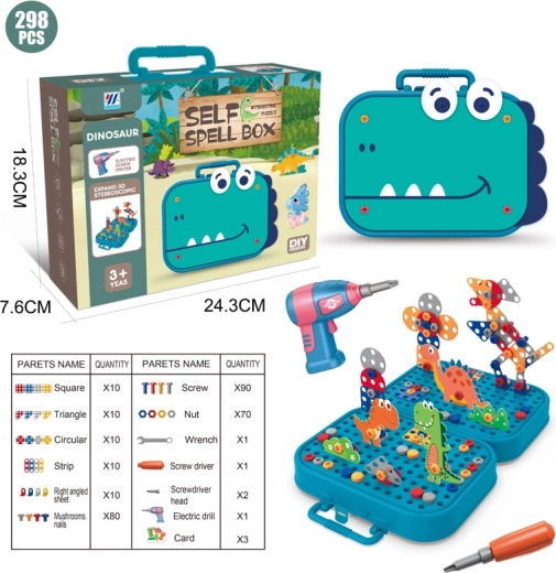 Puzzle de construit cu șuruburi Dino, 298 piese