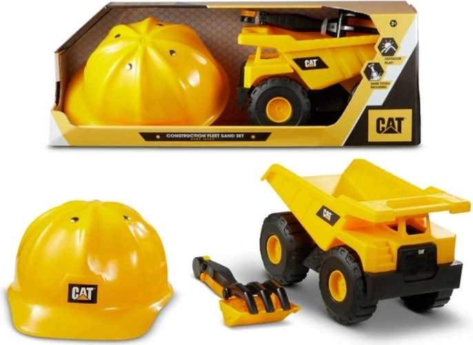 Basculantă și buldozer CAT cu cască de construcții pentru copii