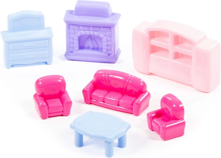 Mobilier pentru căsuța de păpuși – set colorat din 7 piese