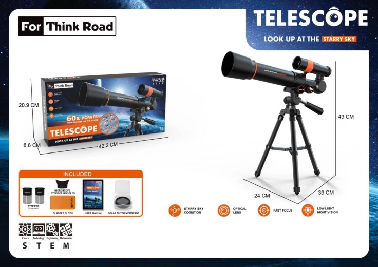 Telescop astronomic Sparkys pentru copii cu accesorii 60x, negru