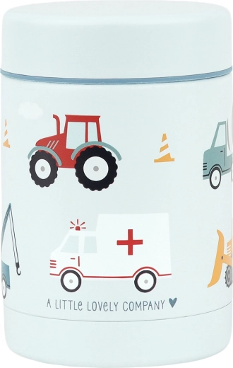 A Little Lovely Company recipient izolat din oțel inoxidabil pentru mâncare, cu motiv de vehicule, 300 ml