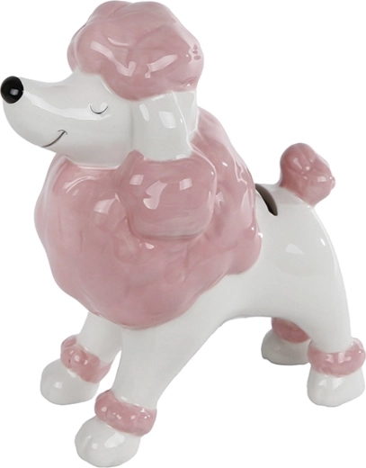 Pușculiță din porțelan pudel roz‑alb