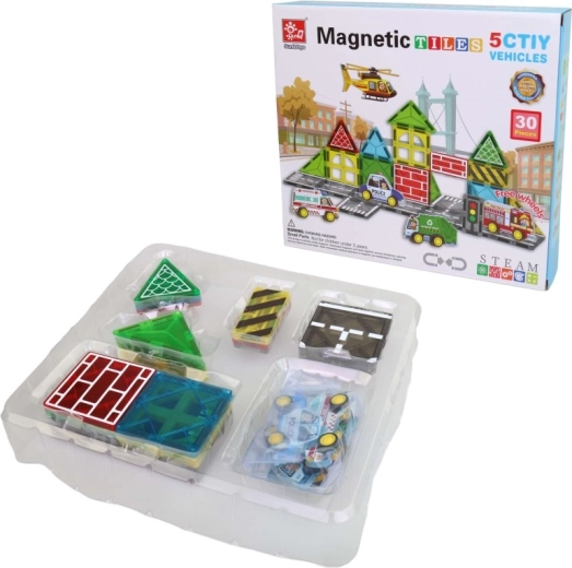 Set de construcție magnetic cu pistă, 30 de piese