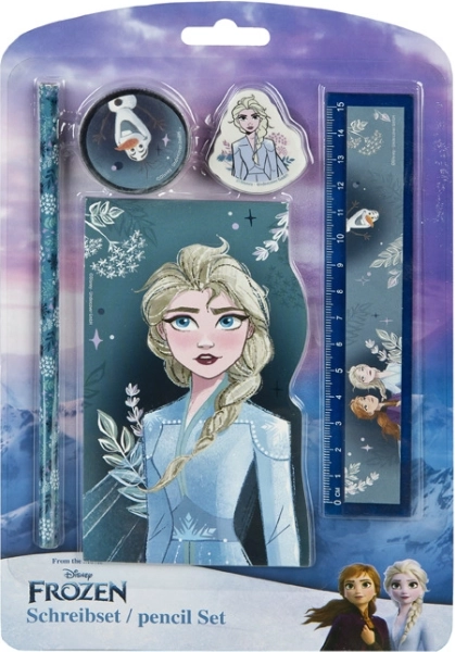 Set școlar FROZEN – creion, gumă, riglă, carnețel (5 piese)