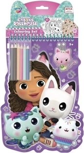 Caiet de colorat Gabby’s Dollhouse cu creioane colorate (6 buc.) și autocolante