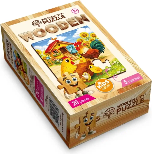 WOODEN CITY puzzle din lemn Familia găinilor la fermă, 20 de piese
