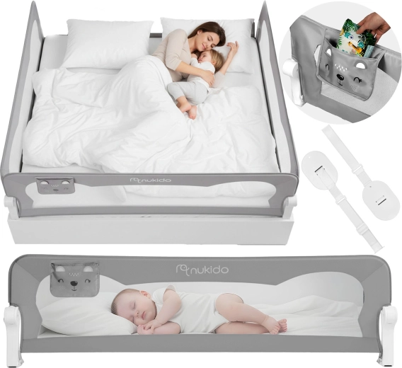 Barieră de protecție pentru pat 200 cm Nukido – gri