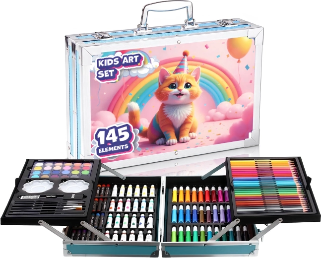 Set artistic Renew Force în valiză cu motiv de pisici, 145 de piese