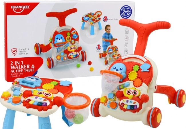 Măsuță educativă interactivă 2-în-1 Pusher Roșu