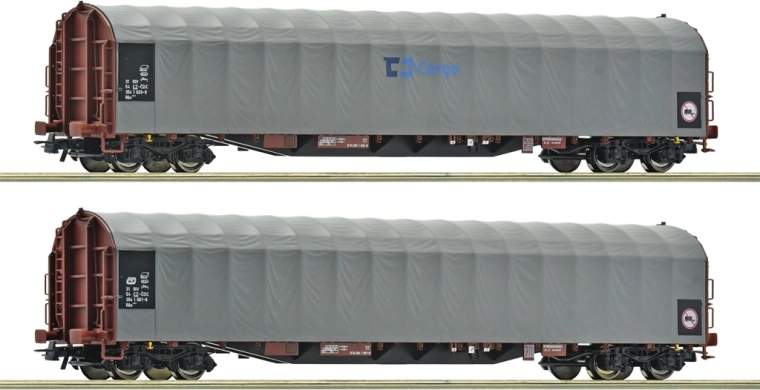 Set Roco de 2 vagoane cu 4 osii cu prelată glisantă Rils-y ČD Cargo (H0)