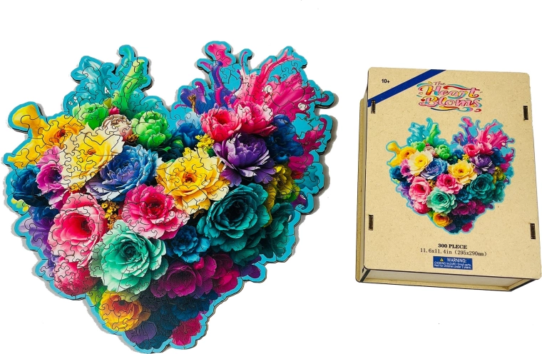 Puzzle din lemn inimă florală