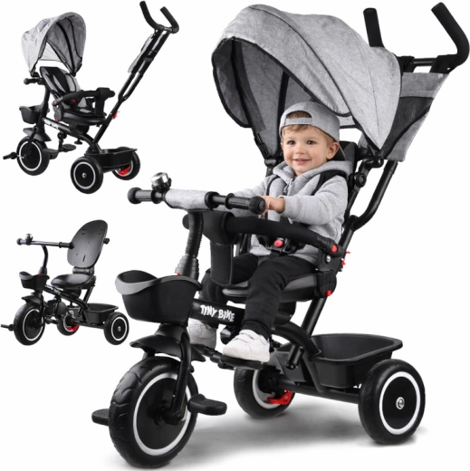 Tricicletă pentru copii 3‑în‑1 cu baldachin TINY BIKE – Rotativă