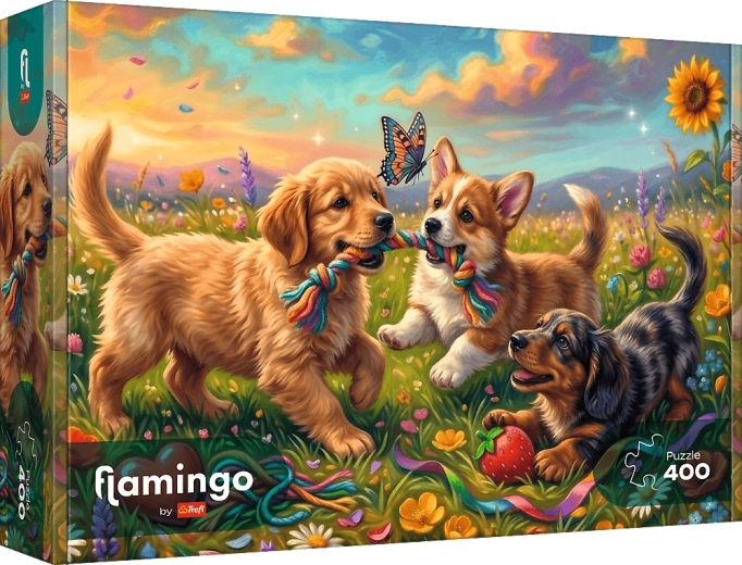 Puzzle Trefl Flamingo: Cățeluși jucăuși 400 de piese