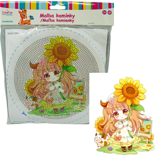 Pictură cu diamante cu ramă – păpușă și floarea-soarelui 20 cm