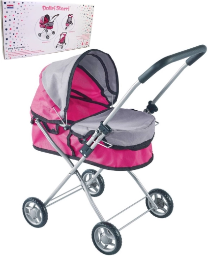 Cărucior adânc pentru păpușă roz-gri (până la 43 cm)