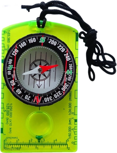 Busolă mică Acra cu lupă, neon galben-verde - 1 buc