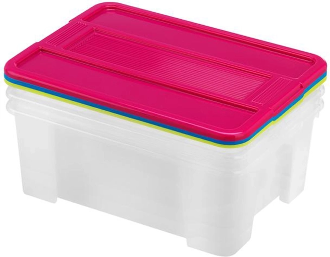 Cutii de depozitare din plastic cu capac HEIDRUN TexBox 3×10 l