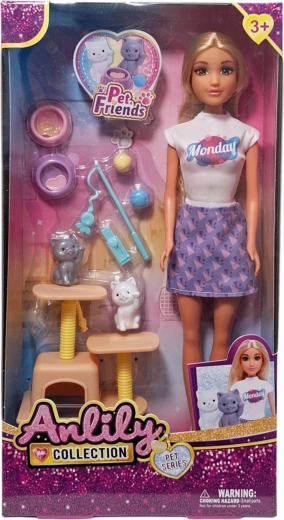 Păpușă cu pisoi și accesorii pentru îngrijire