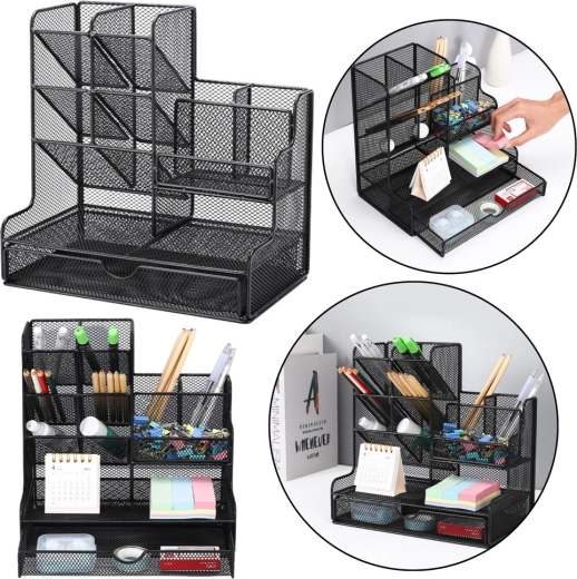 Organizator de birou din metal pentru rechizite – negru