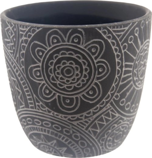 Ghiveci ceramic mandala negru 13 × 13 × 12 cm