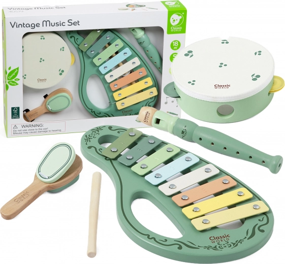 Set vintage de instrumente muzicale din lemn CLASSIC WORLD, 18m+