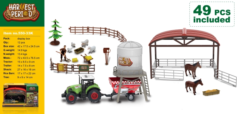 Fermă cu țarc, tractor și efecte luminoase – 49 de piese