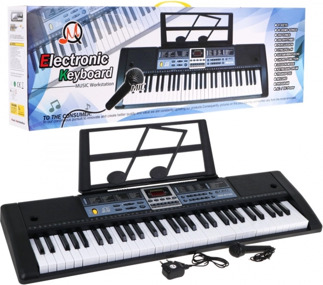 Instrument muzical pentru copii cu clape, cu 61 de clape și funcții moderne pentru învățare și microfon